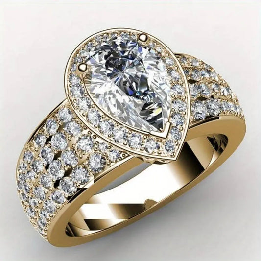 Anello d'oro con zirconia vintage a pendente