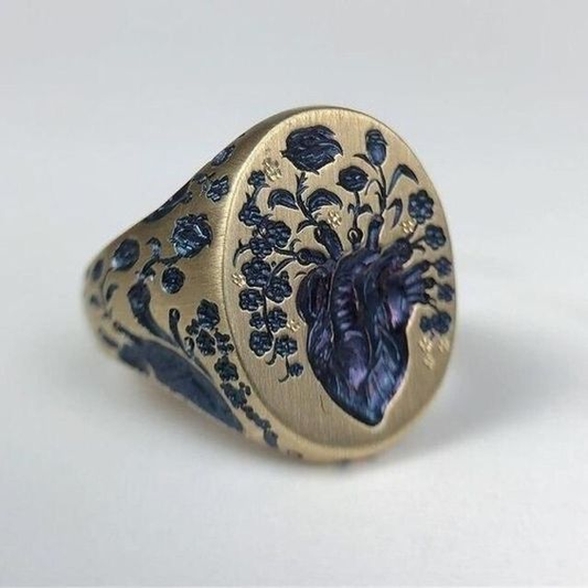 Anello d'Oro con Fiori Blu Vintage