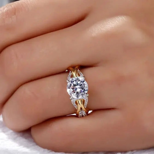 Anello vintage in oro e argento con cristalli