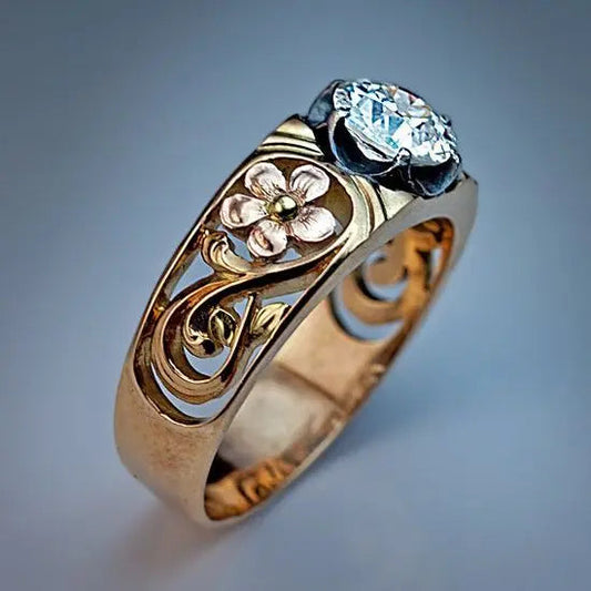 Anello a fiore d'oro con zirconi