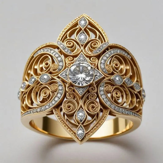 Anello placcato oro brillante con cristallo