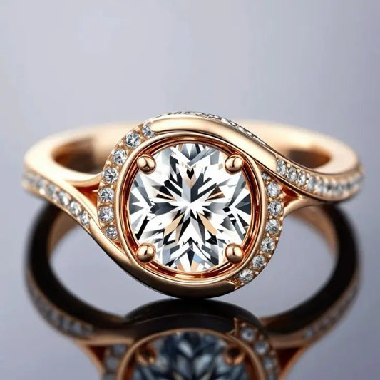 Anello con incastonature a spirale placcato oro vintage con cristallo
