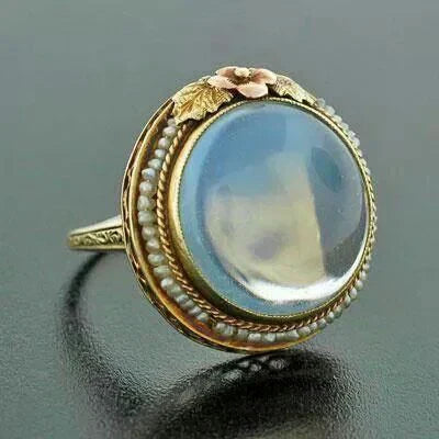 Anello vintage rotondo con pietra di luna