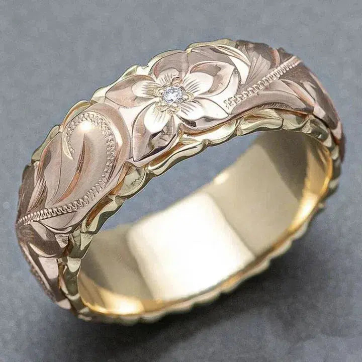 Anello d'oro con fiore di rosa vintage