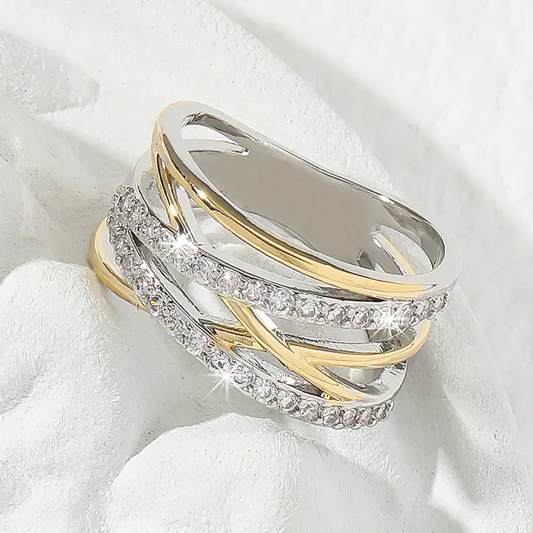 Anello a strati in zirconia oro e argento