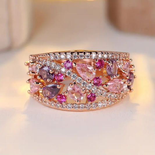 Anello con fiore in zirconia rosa