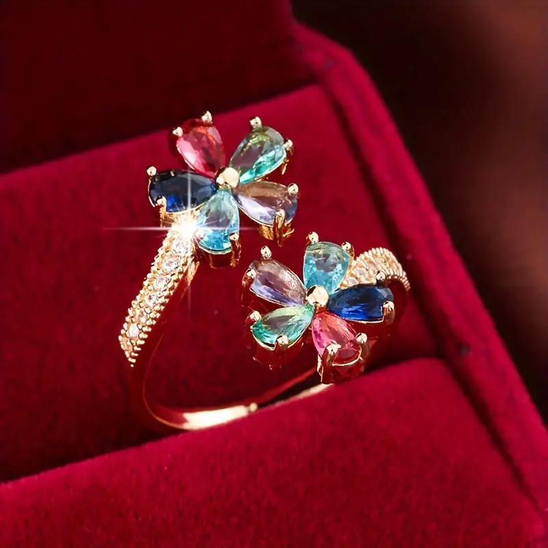 Anello aperto con fiori colorati
