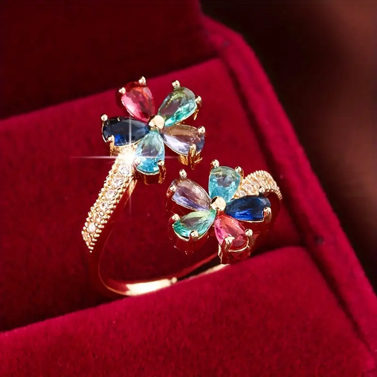 Anello aperto con fiori colorati