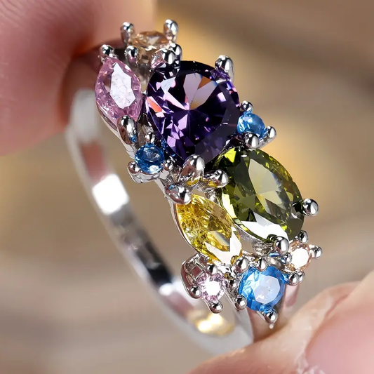 Anello vintage in argento con cristalli colorati