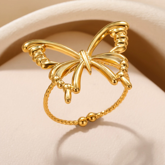 Anello sottile a farfalla in oro