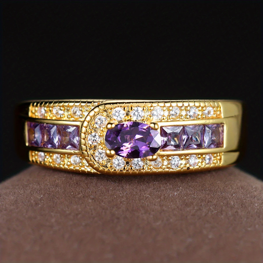 Anello vintage dorato con zirconia e pietre viola