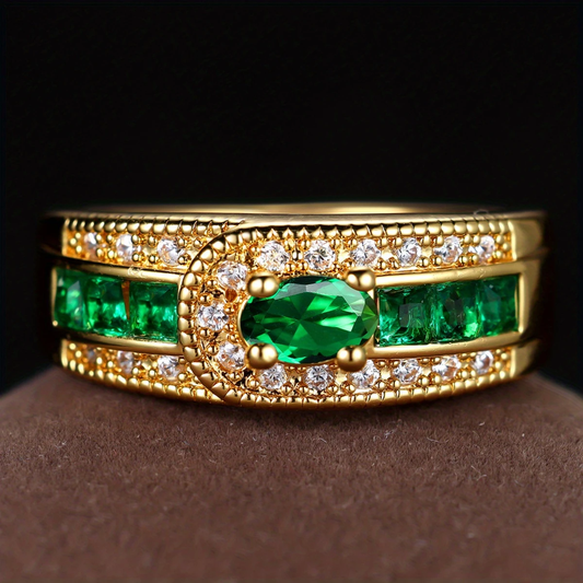 Anello vintage in oro con zirconia cubica e pietre verdi