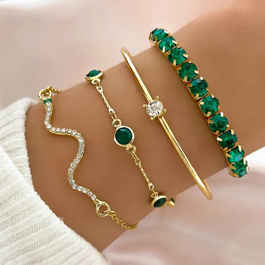 Set di bracciali con zirconi verdi vintage