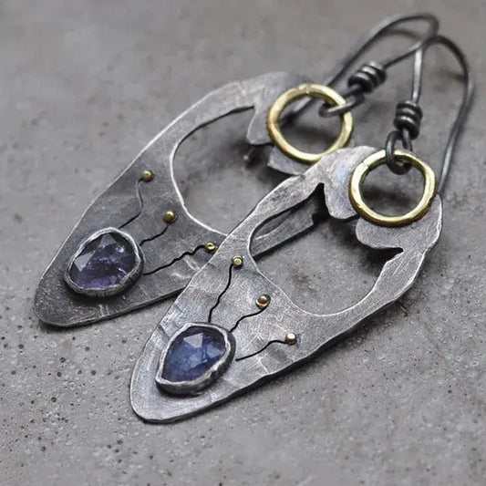 Orecchini vintage in argento con cristallo blu