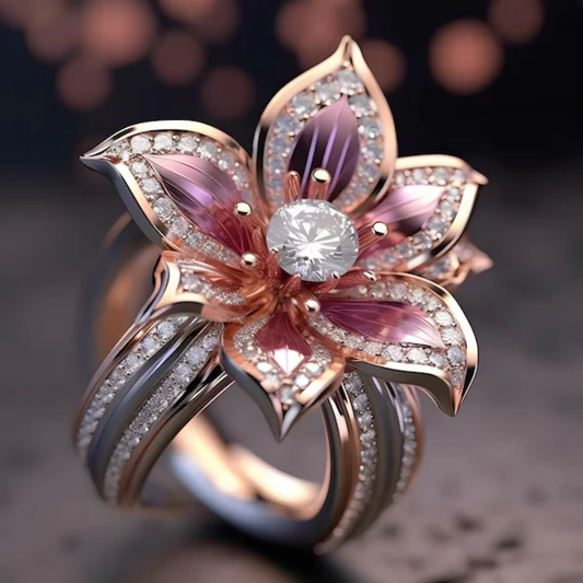 Anello in cristallo di loto rosa esotico