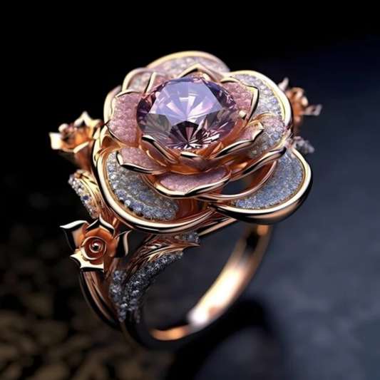 Anello luminoso a strati con fiore esotico