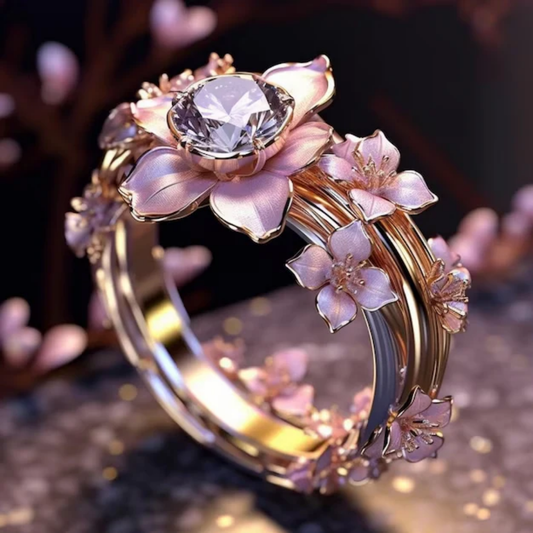 Anello in Cristallo con Fiore Rosa Esotico
