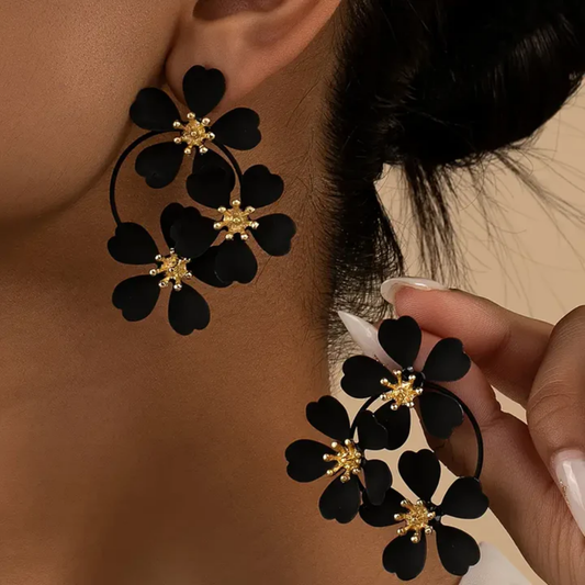 Orecchini Pendenti Vintage con Fiori Neri