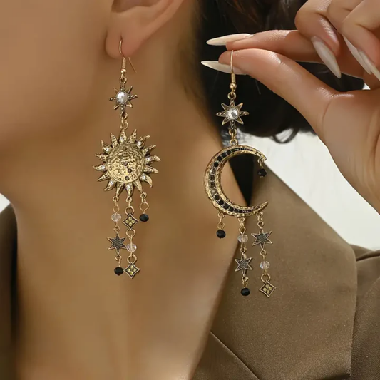 Orecchini Vintage con Pendenti Sole e Luna