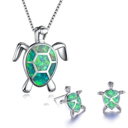 Collana e orecchini con tartaruga marina in opale e argento