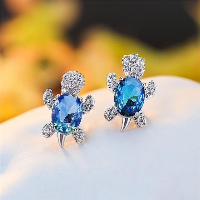 Orecchini a tartaruga marina in zirconio e argento
