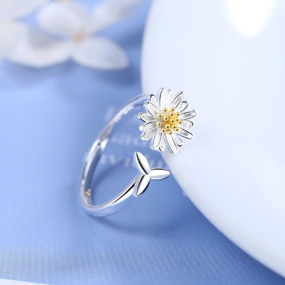 Anello regolabile con girasole in argento