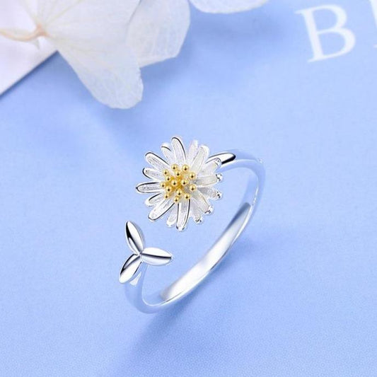 Anello regolabile con girasole in argento