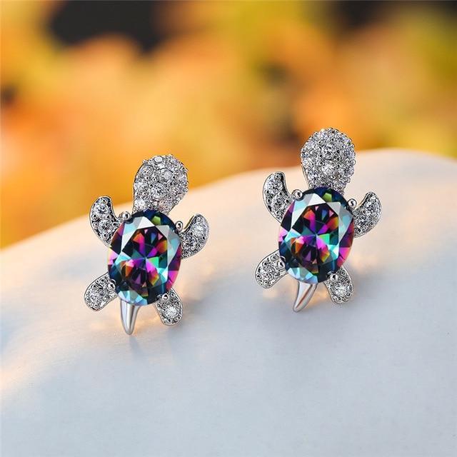Orecchini a tartaruga marina in zirconio e argento