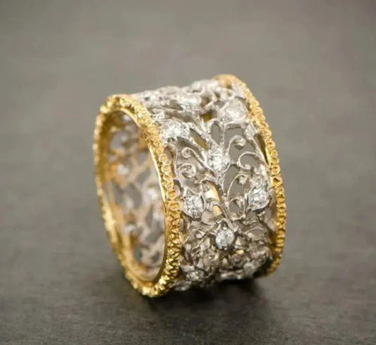 Anello in stile vintage con edera e zirconia